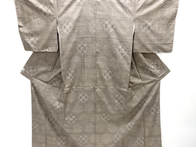 JAPANESE KIMONO / UNUSED / SILK / DORO OSHIMA TSUMUGI / WOVEN KIKKO & ASANOHA